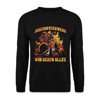 Jugendfeuerwehr Wir Geben Alles Jugendfeuerwehr Ge - Unisex Pullover - Schwarz - Vorne - Alina (178cm) & Michal (187cm)