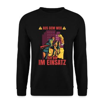 Aus Dem Weg Ich Bin Im Einsatz Jugendfeuerwehr Ges - Unisex Pullover - Schwarz - Vorne - Alina (178cm) & Michal (187cm)