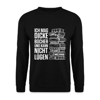 Ich Mag Dicke Bücher Und Kann Nicht Lügen Geschenk - Unisex Pullover - Schwarz - Vorne - Alina (178cm) & Michal (187cm)