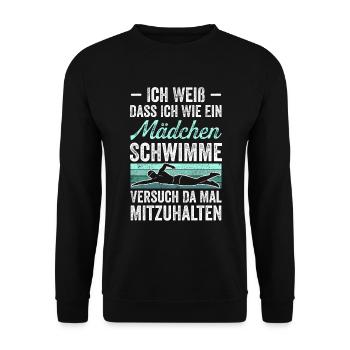 Ich Weiß Dass Ich Wie Ein Mädchen Schwimme Versuch - Unisex Pullover - Schwarz - Vorne - Alina (178cm) & Michal (187cm)