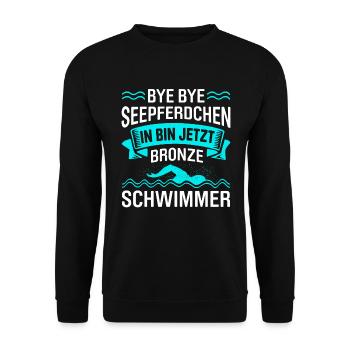 Bye Bye Seepferdchen In Bin Jetzt Bronze Schwimmer - Unisex Pullover - Schwarz - Vorne - Alina (178cm) & Michal (187cm)