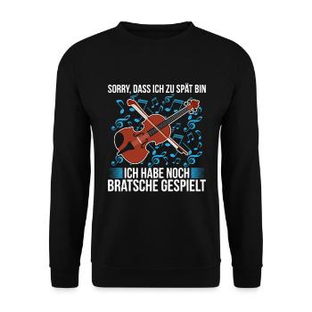 Sorry Dass Ich Zu Spät Bin Ich Habe Noch Bratsche - Unisex Pullover - Schwarz - Vorne - Alina (178cm) & Michal (187cm)