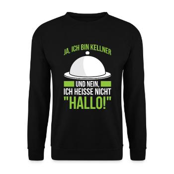 Ja, Ich Bin Kellner Und Nein, Ich Heiße Nicht "Hal - Unisex Pullover - Schwarz - Vorne - Alina (178cm) & Michal (187cm)