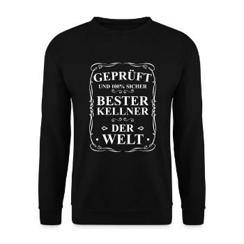 Geprüft Und 100% Sicher Bester Kellner Der Welt - Unisex Pullover - Schwarz - Vorne - Alina (178cm) & Michal (187cm)