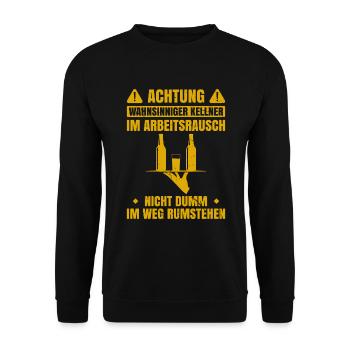 Achtung Wahnsinniger Kellner Im Arbeitsrausch Nich - Unisex Pullover - Schwarz - Vorne - Alina (178cm) & Michal (187cm)