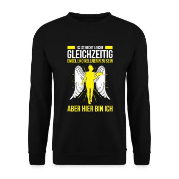 Es Ist Nicht Leicht Gleichzeitig Engel Und Kellner - Unisex Pullover - Schwarz - Vorne - Alina (178cm) & Michal (187cm)