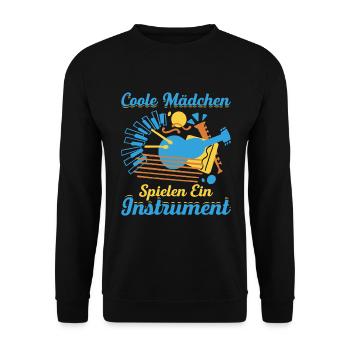 Coole Mädchen Spielen Ein Instrument - Unisex Pullover - Schwarz - Vorne - Alina (178cm) & Michal (187cm)