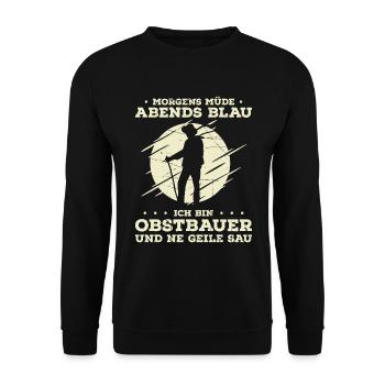 Morgens Müde Abends Blau Ich Bin Obstbauer Und Ne - Unisex Pullover - Schwarz - Vorne - Alina (178cm) & Michal (187cm)