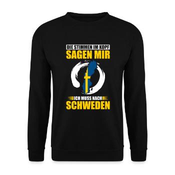 Die Stimmen Im Kopf Sagen Mir Ich Mss Nach Schwede - Unisex Pullover - Schwarz - Vorne - Alina (178cm) & Michal (187cm)