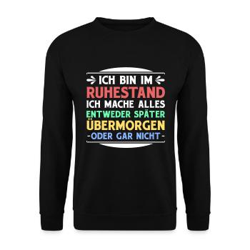 Ich Bin Im Ruhestand Ich Mache Alles Entweder Spät - Unisex Pullover - Schwarz - Vorne - Alina (178cm) & Michal (187cm)