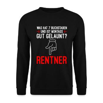 Was Hat 7 Buchstaben Und Ist Montags Gut Gelaunt? - Unisex Pullover - Schwarz - Vorne - Alina (178cm) & Michal (187cm)