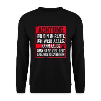 Achtung Ich Bin In Rente Ich weiß Alles, Kann Alle - Unisex Pullover - Schwarz - Vorne - Alina (178cm) & Michal (187cm)