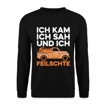 Ich Kam Ich Sah Und Ich Feilschte - Unisex Pullover - Schwarz - Vorne - Alina (178cm) & Michal (187cm)
