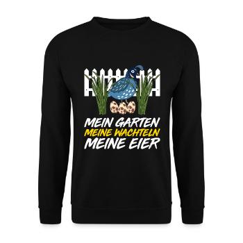 Mein Garten Meine Wachteln Meine Eier - Unisex Pullover - Schwarz - Vorne - Alina (178cm) & Michal (187cm)