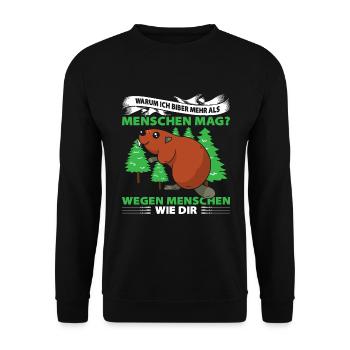 Warum Ich Biber Mehr Als Menschen Mag? Wegen Mensc - Unisex Pullover - Schwarz - Vorne - Alina (178cm) & Michal (187cm)