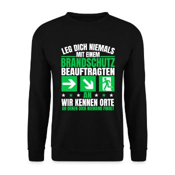 Leg dich niemals an Brandschutzbeauftragter - Unisex Pullover - Schwarz - Vorne - Alina (178cm) & Michal (187cm)