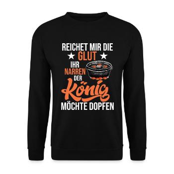 Reichet mir die Glut Dutch Oven Dopfen - Unisex Pullover - Schwarz - Vorne - Alina (178cm) & Michal (187cm)