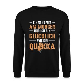 Einen Kaffee Am Morgen Und Ich Bin Glücklich Wie E - Unisex Pullover - Schwarz - Vorne - Alina (178cm) & Michal (187cm)