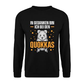 In Gedanken Bin Ich Bei Den Quokkas - Unisex Pullover - Schwarz - Vorne - Alina (178cm) & Michal (187cm)