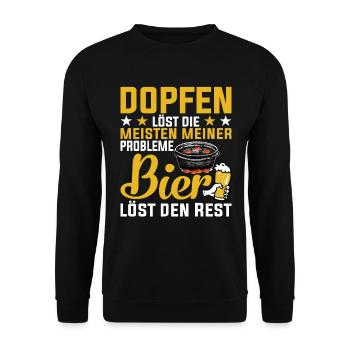 Dutch Oven und Bier Spruch Dopfer - Unisex Pullover - Schwarz - Vorne - Alina (178cm) & Michal (187cm)