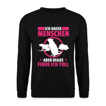Ich Hasse Menschen Aber Degus Finde Ich Toll - Unisex Pullover - Schwarz - Vorne - Alina (178cm) & Michal (187cm)