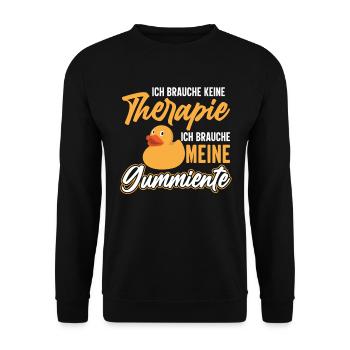 Brauche keine Therapie Badeente Gummiente - Unisex Pullover - Schwarz - Vorne - Alina (178cm) & Michal (187cm)