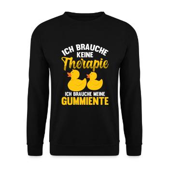 Brauche keine Therapie Badeente Gummiente - Unisex Pullover - Schwarz - Vorne - Alina (178cm) & Michal (187cm)