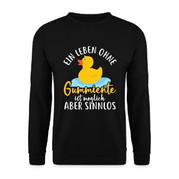 Leben ohne Gummiente ist sinnlos Badeente - Unisex Pullover - Schwarz - Vorne - Alina (178cm) & Michal (187cm)