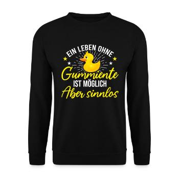 Leben ohne Gummiente ist sinnlos Badeente - Unisex Pullover - Schwarz - Vorne - Alina (178cm) & Michal (187cm)