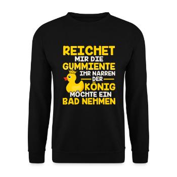 Reichet mir die Badeente Gummiente - Unisex Pullover - Schwarz - Vorne - Alina (178cm) & Michal (187cm)