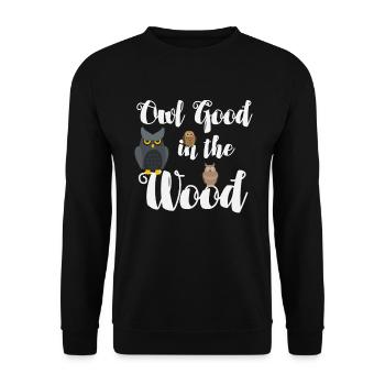 Eule gut im Wald - Unisex Pullover - Schwarz - Vorne - Alina (178cm) & Michal (187cm)