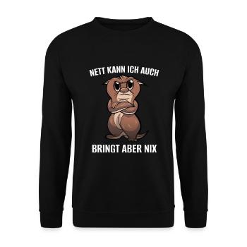 Otter Spruch Nett Kann Ich Auch Bringt Aber Nix - Unisex Pullover - Schwarz - Vorne - Alina (178cm) & Michal (187cm)