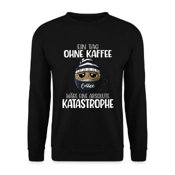 Spruch Kaffeeliebhaber Eule Jeden Tag Kaffee - Unisex Pullover - Schwarz - Vorne - Alina (178cm) & Michal (187cm)