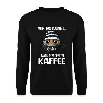 Kaffeeliebhaber Spruch Jeden Tag Kaffee Eule - Unisex Pullover - Schwarz - Vorne - Alina (178cm) & Michal (187cm)