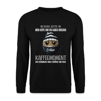 Kaffee Kaffeeliebhaber Spruch Ruhe Bitte Eule - Unisex Pullover - Schwarz - Vorne - Alina (178cm) & Michal (187cm)