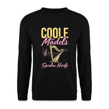 Coole Mädels Spielen Harfe Geschenk - Unisex Pullover - Schwarz - Vorne - Alina (178cm) & Michal (187cm)