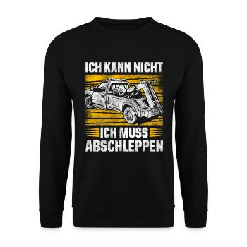 Ich Kann Nicht Ich Muss Abschleppen Geschenk - Unisex Pullover - Schwarz - Vorne - Alina (178cm) & Michal (187cm)