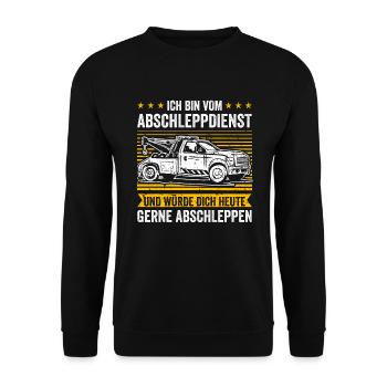 Abschleppdienst Und Würde Dich Gerne Abschleppen - Unisex Pullover - Schwarz - Vorne - Alina (178cm) & Michal (187cm)