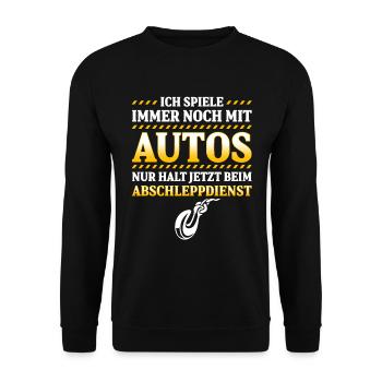 Spiele Immer Mit Autos Jetzt Beim Abschleppdienst - Unisex Pullover - Schwarz - Vorne - Alina (178cm) & Michal (187cm)