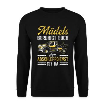 Mädels Beruhigt Euch Der Abschleppdienst Ist Da - Unisex Pullover - Schwarz - Vorne - Alina (178cm) & Michal (187cm)