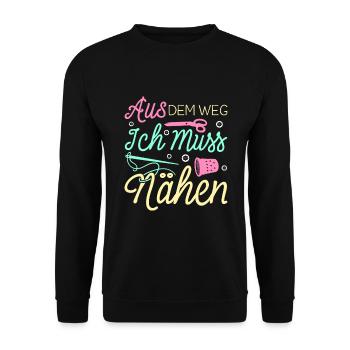 Aus Dem Weg Ich Muss Nähen Näherin Geschenk - Unisex Pullover - Schwarz - Vorne - Alina (178cm) & Michal (187cm)
