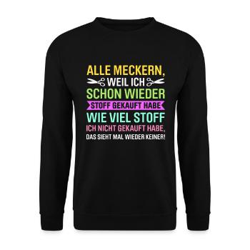 Nähen Geschenk Näherin lustiger Spruch Stoff - Unisex Pullover - Schwarz - Vorne - Alina (178cm) & Michal (187cm)
