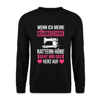 Nähmaschine Rattern Höre Geht Mir Das Herz Auf - Unisex Pullover - Schwarz - Vorne - Alina (178cm) & Michal (187cm)