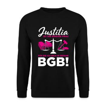 Justitia Ist Die Einzige Frau Mich In Gefahr BGB! - Unisex Pullover - Schwarz - Vorne - Alina (178cm) & Michal (187cm)