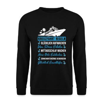 Kreuzfahrt Regeln Glücklich Aufwachen - Unisex Pullover - Schwarz - Vorne - Alina (178cm) & Michal (187cm)