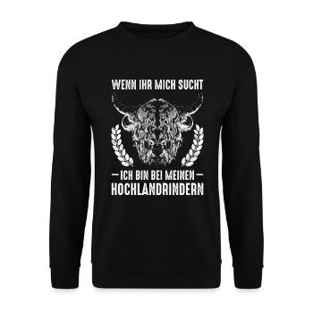 Wenn Ihr Mich Sucht Ich Bin Bei Meinen Hochlandrin - Unisex Pullover - Schwarz - Vorne - Alina (178cm) & Michal (187cm)