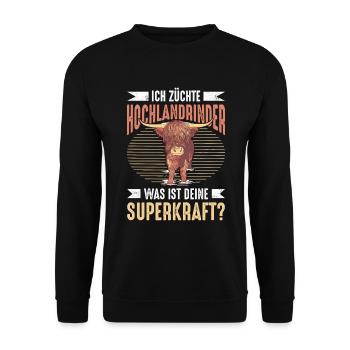 Ich Züchte Hochlandrinder Was Ist Deine Superkraft - Unisex Pullover - Schwarz - Vorne - Alina (178cm) & Michal (187cm)