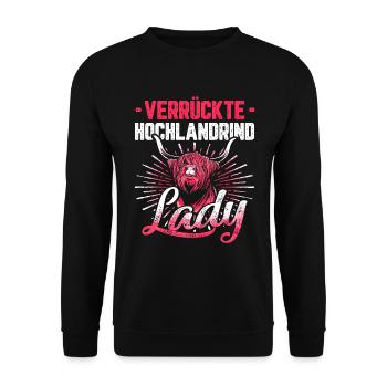 Verrückte Hochlandrind Lady Geschenk - Unisex Pullover - Schwarz - Vorne - Alina (178cm) & Michal (187cm)