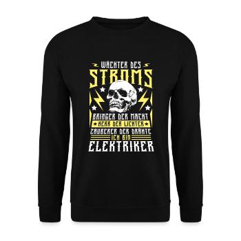 Wächter Des Stromes Elektriker Spruch - Unisex Pullover - Schwarz - Vorne - Alina (178cm) & Michal (187cm)
