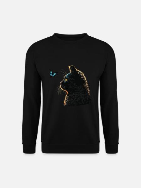 Cat And Blue Butterfly - Unisex Sweatshirt - black